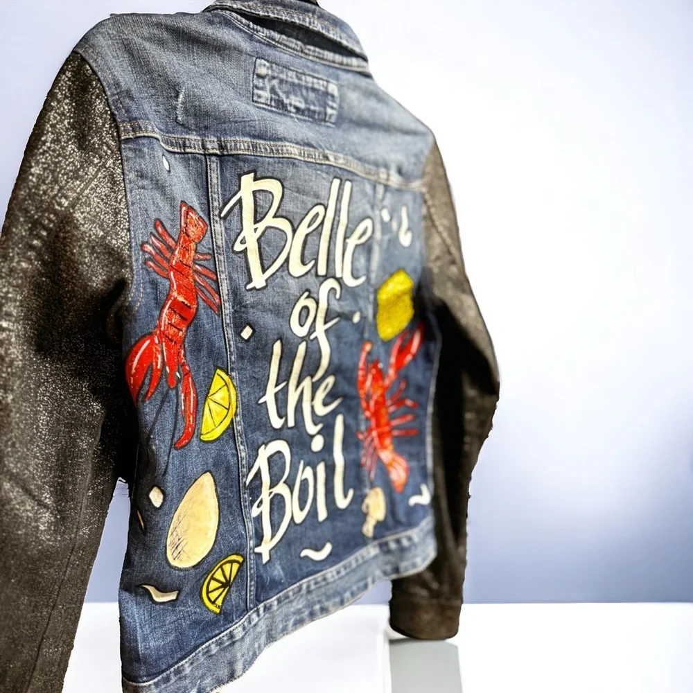 Get Ready to Boil in Style: Hand-Painted Jean Jacket 'Belle of the Boil'! Size S - Picture 14 of 16